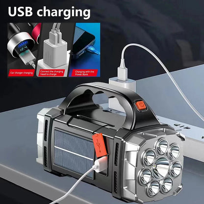 Portable Powerful USB Rechargeable Flashlight With Solar LED Light  COB Work Light For Outdoor Adve 3