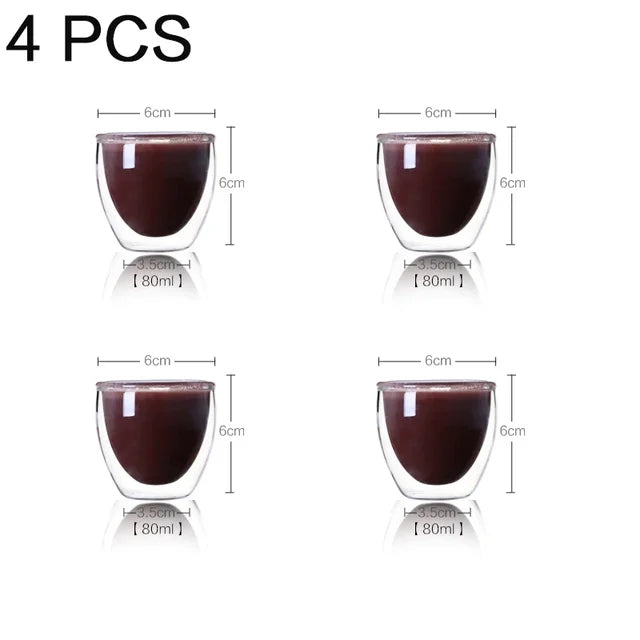 Heat Resistant Double Wall Glass Cup Transparent Coffee Mug & Handmade Tea Drink Cups