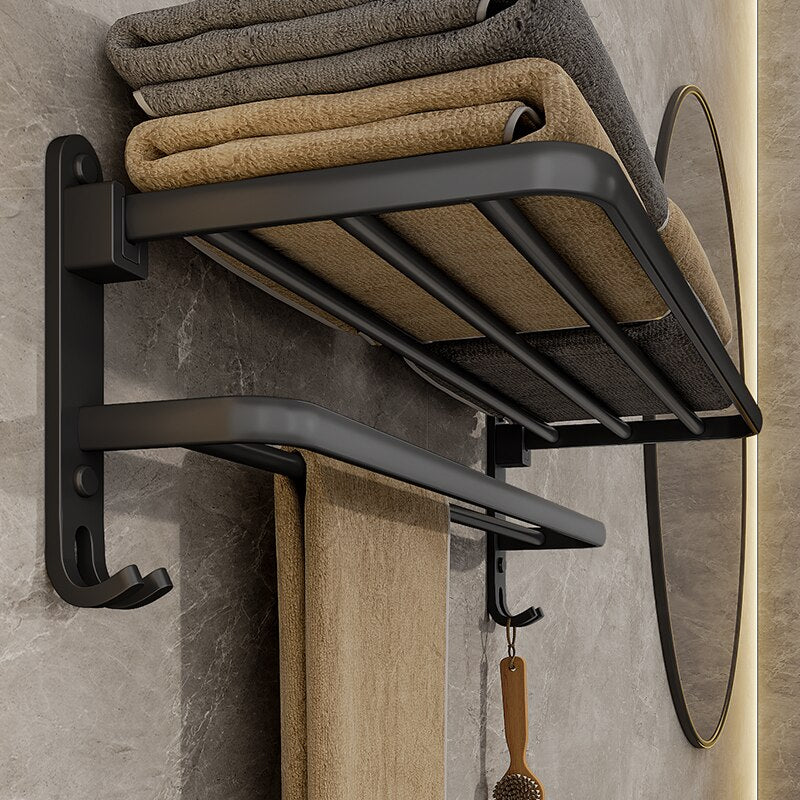 SpaceSaving Folding Holder With Hook Aluminum Towel Rack Wall Mount For Bathroom  Kitchen 1