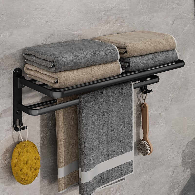 SpaceSaving Folding Holder With Hook Aluminum Towel Rack Wall Mount For Bathroom  Kitchen 2