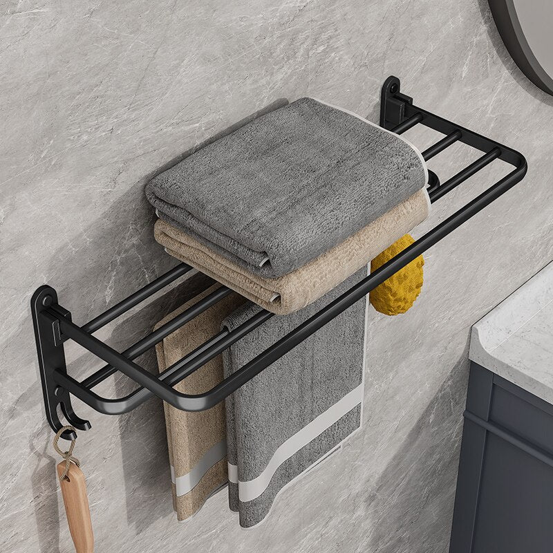 SpaceSaving Folding Holder With Hook Aluminum Towel Rack Wall Mount For Bathroom  Kitchen 3