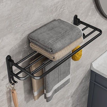 SpaceSaving Folding Holder With Hook Aluminum Towel Rack Wall Mount For Bathroom  Kitchen 3