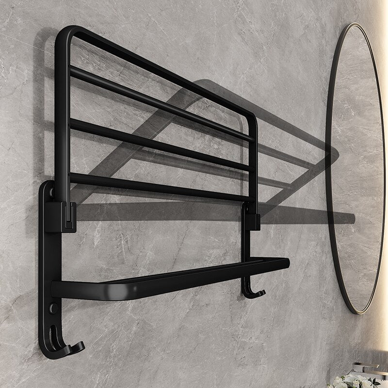 SpaceSaving Folding Holder With Hook Aluminum Towel Rack Wall Mount For Bathroom  Kitchen 4