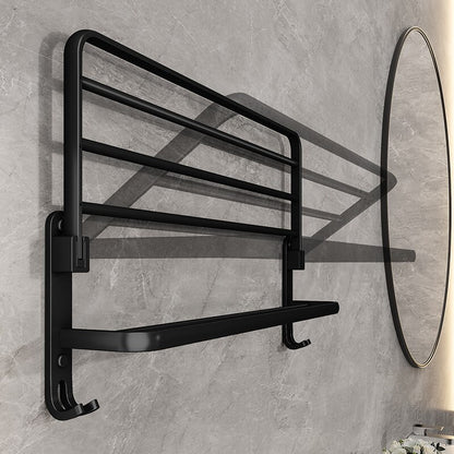 SpaceSaving Folding Holder With Hook Aluminum Towel Rack Wall Mount For Bathroom  Kitchen 4