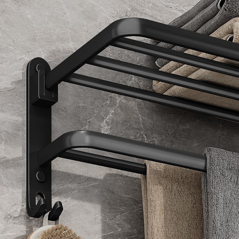 SpaceSaving Folding Holder With Hook Aluminum Towel Rack Wall Mount For Bathroom  Kitchen 5