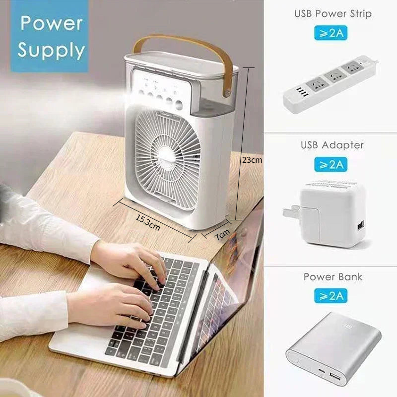 LED Mini Air Cooler Fan, Portable Humidifier and Air Conditioner for Household, Office, and Camping