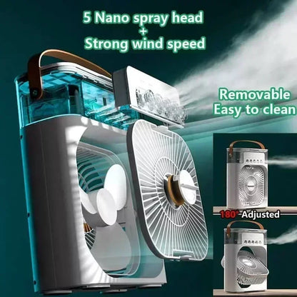 LED Mini Air Cooler Fan, Portable Humidifier and Air Conditioner for Household, Office, and Camping