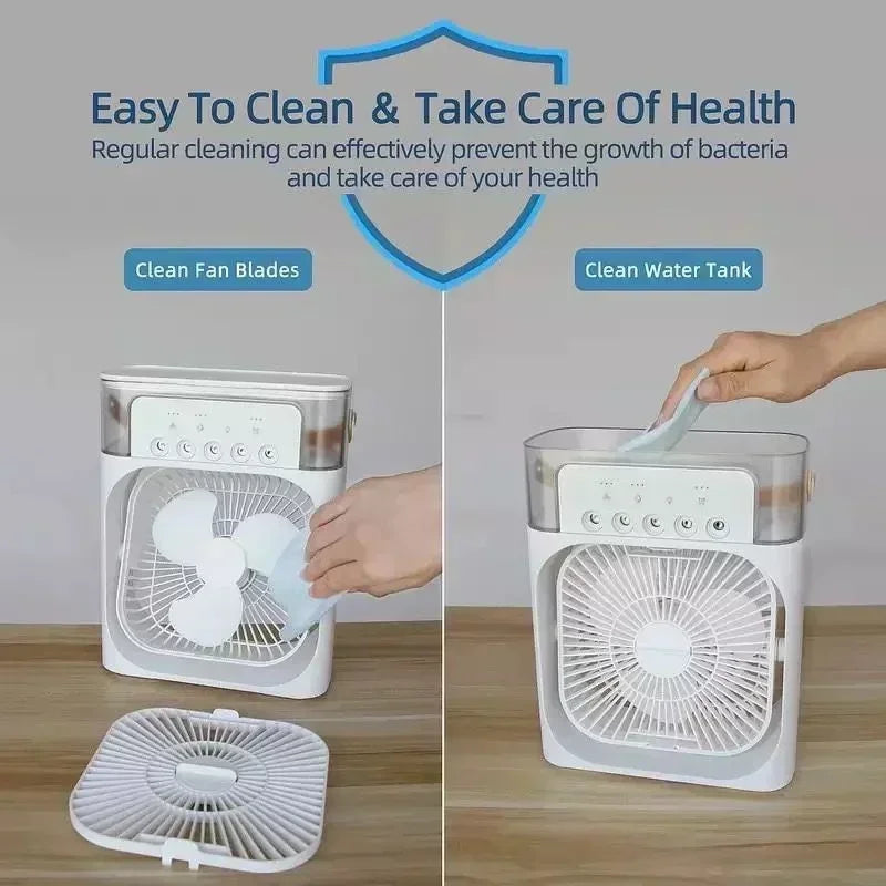 LED Mini Air Cooler Fan, Portable Humidifier and Air Conditioner for Household, Office, and Camping