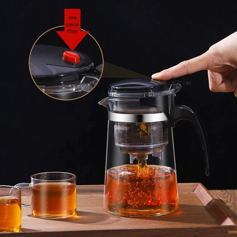 Heat Resistant Glass Teapot with One-Click Filtering, Premium Tea Maker Coffee Pot Home Teaware Set