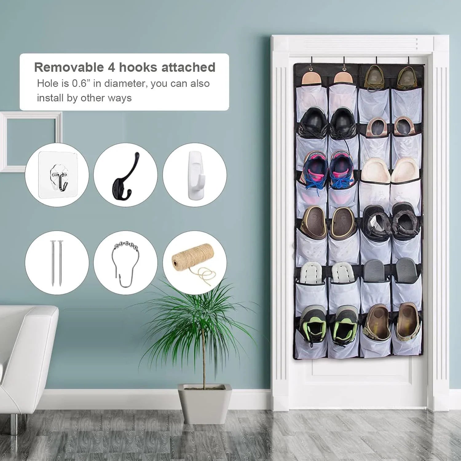 Hanging Shoe Holder Hanger with Mesh Pockets Over The Door Shoe Rack for Closet Organization
