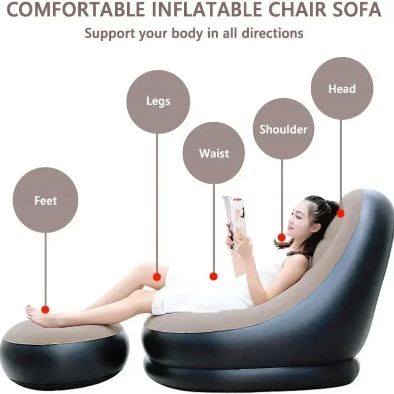 Lazy Couch Sofas Inflatable Foldable Recliner Outdoor Sofa Bed with Stirrups Comfortable Combination