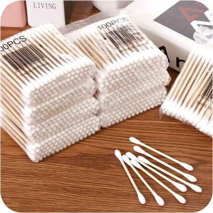 Double Head Wood Cotton Swabs for Nose, Ears, and Makeup, Eco-Friendly Cleaning Tools for Women, Lipstick, and Daily Use