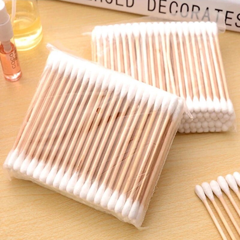 Double Head Wood Cotton Swabs for Nose, Ears, and Makeup, Eco-Friendly Cleaning Tools for Women, Lipstick, and Daily Use