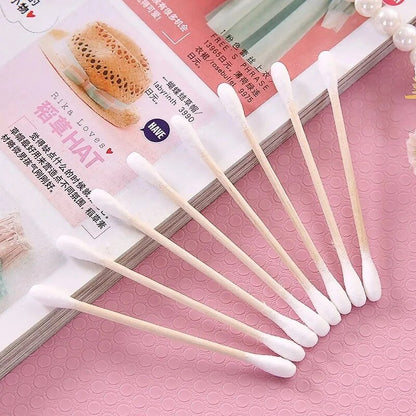 Double Head Wood Cotton Swabs for Nose, Ears, and Makeup, Eco-Friendly Cleaning Tools for Women, Lipstick, and Daily Use