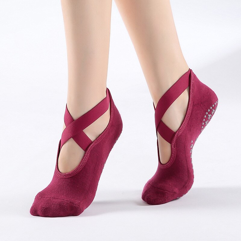 Breathable Bandage Yoga Socks for Women, Non-Slip Cotton Barre & Dance Grip Socks