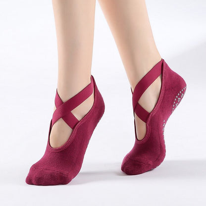 Breathable Bandage Yoga Socks for Women, Non-Slip Cotton Barre & Dance Grip Socks