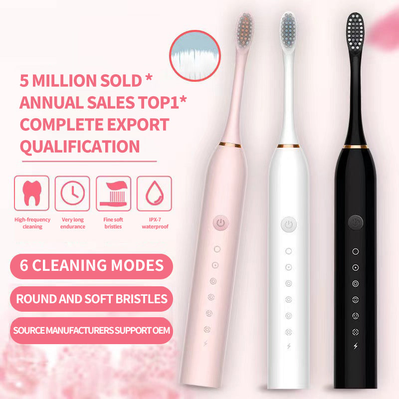 Rechargeable Electric Toothbrush for Adults Waterproof DuPont Brush Heads 6 Modes  HighFrequency