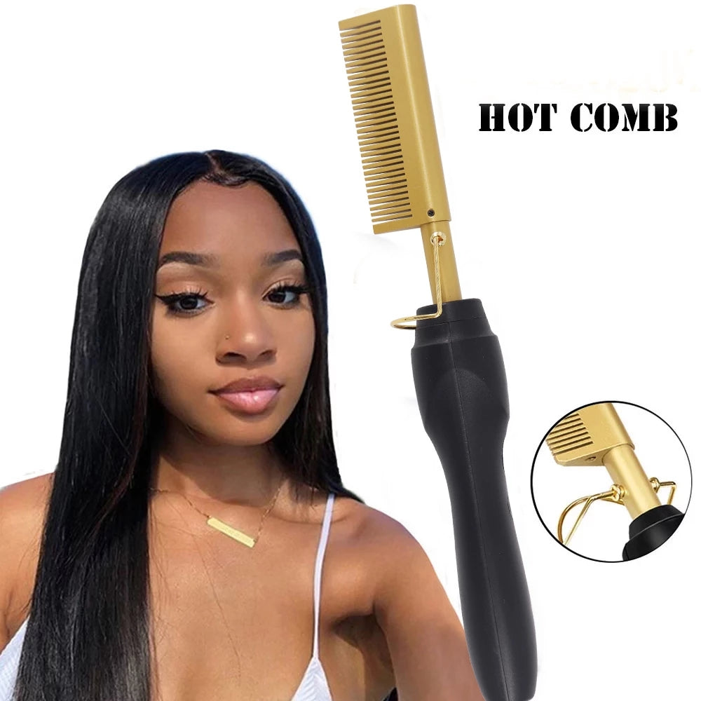 2 in 1 Electric Hot Heating Comb, Hair Straightener & Curler for Wet & Dry Hair