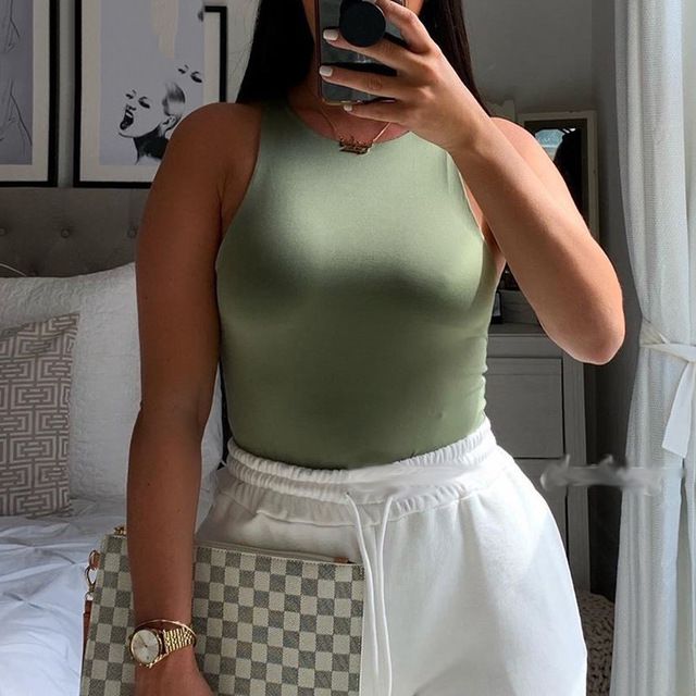 Womens Solid Sexy Bodysuit Femme Short Playsuit for Summer  Slim Fit  ClubReady Green  More Col