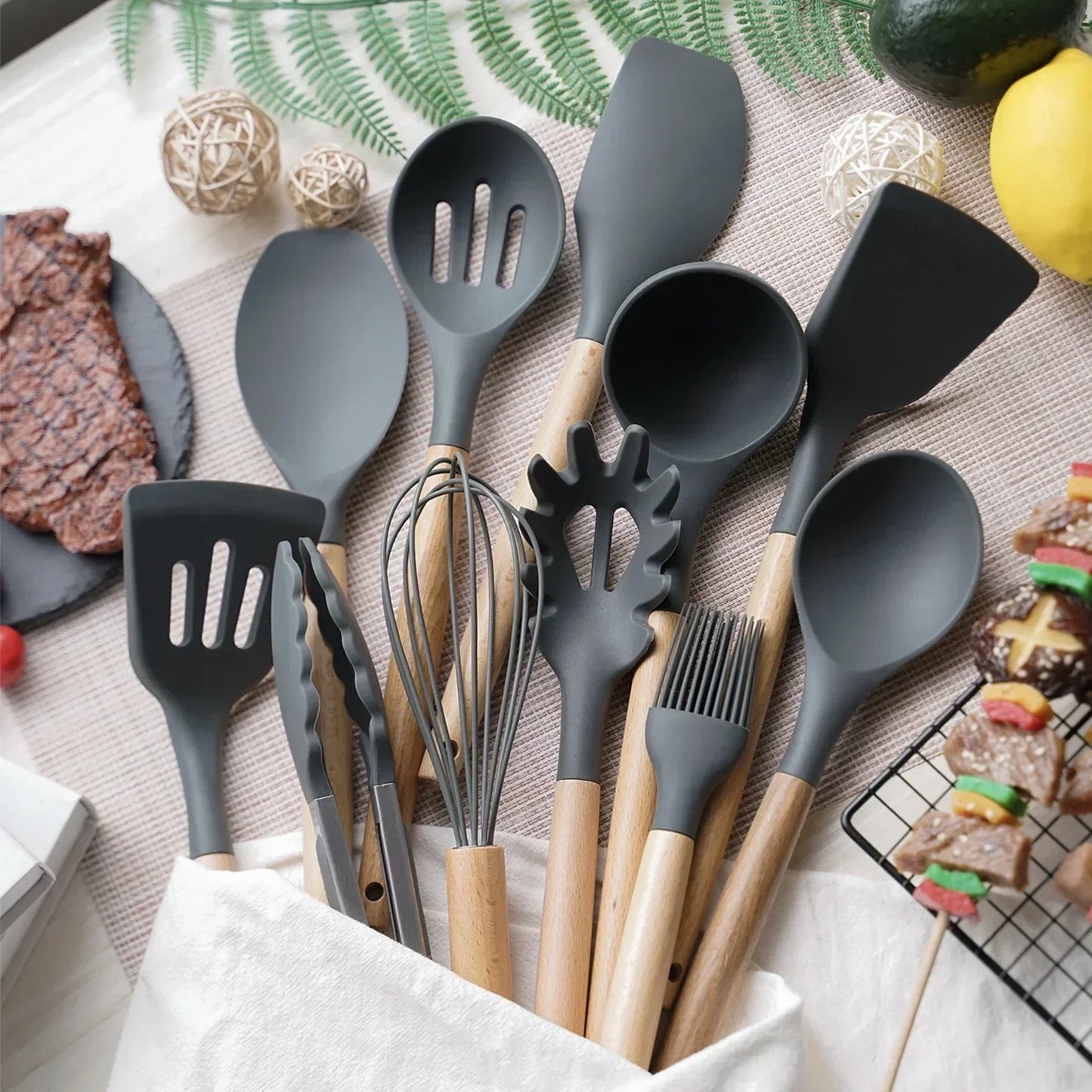 Premium Silicone Spoon & Spatula Measuring Spoon Set Heat-Resistant Kitchenware Essentials
