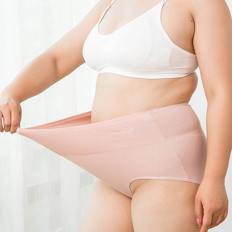 Womens Breathable Lingerie High Waist Cotton Panties, Plus Size Slimming Underwear