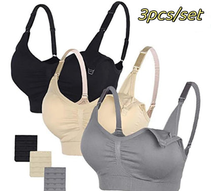 3 Piece Seamless Nursing Bras, High Quality Maternity & Breastfeeding Bra with Breathable Cotton & Push Up Support