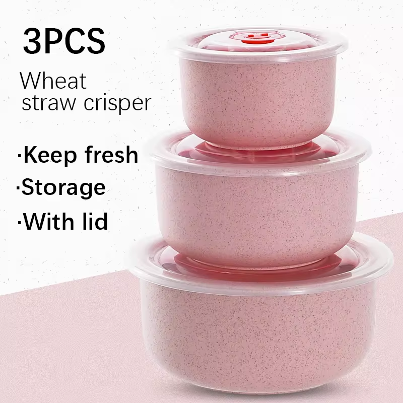 EcoFriendly Wheat Straw Bowl Set MicrowaveSafe FreshKeeping Food Storage Containers with Lids
