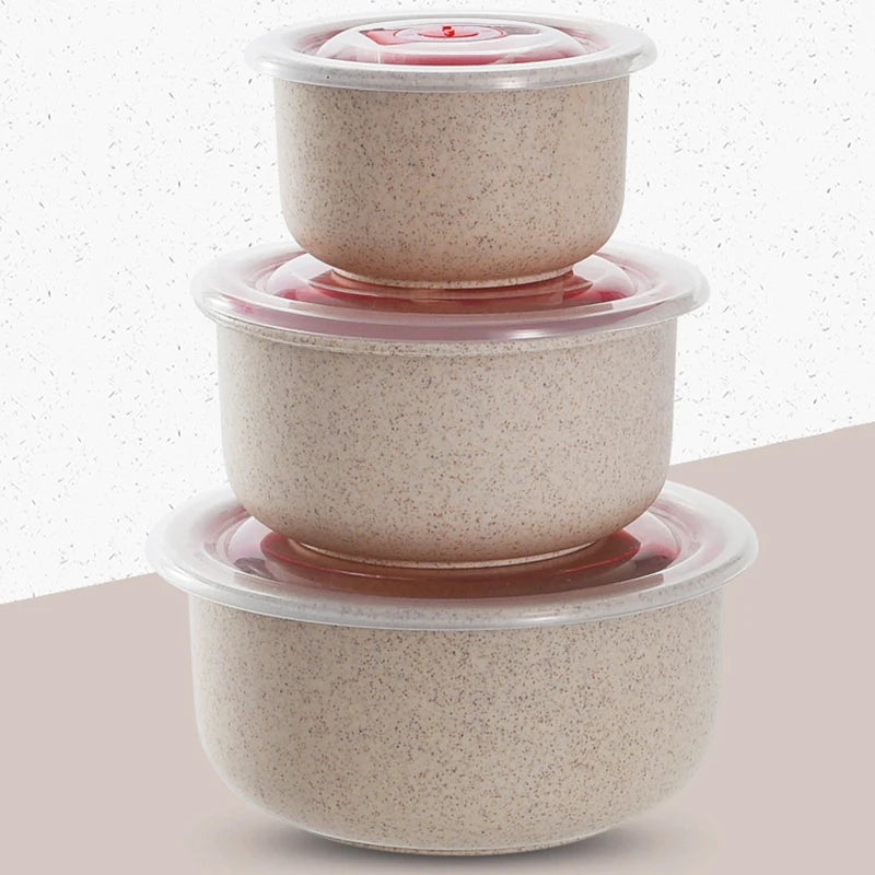 EcoFriendly Wheat Straw Bowl Set MicrowaveSafe FreshKeeping Food Storage Containers with Lids