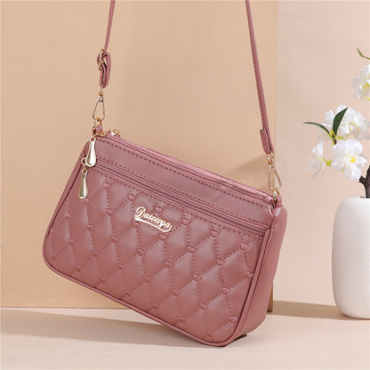 PU Leather Crossbody Bag Quilted Heart Embroidery Large Capacity Zipper Shoulder Purse For Women 1