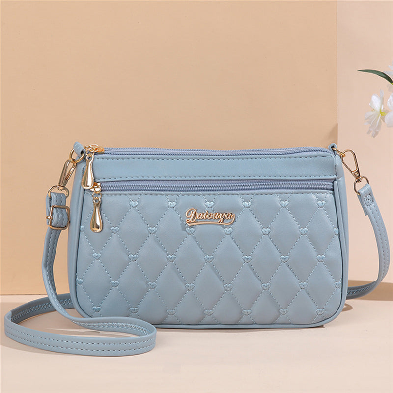 PU Leather Crossbody Bag Quilted Heart Embroidery Large Capacity Zipper Shoulder Purse For Women 7