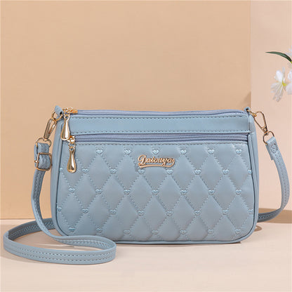 PU Leather Crossbody Bag Quilted Heart Embroidery Large Capacity Zipper Shoulder Purse For Women 7