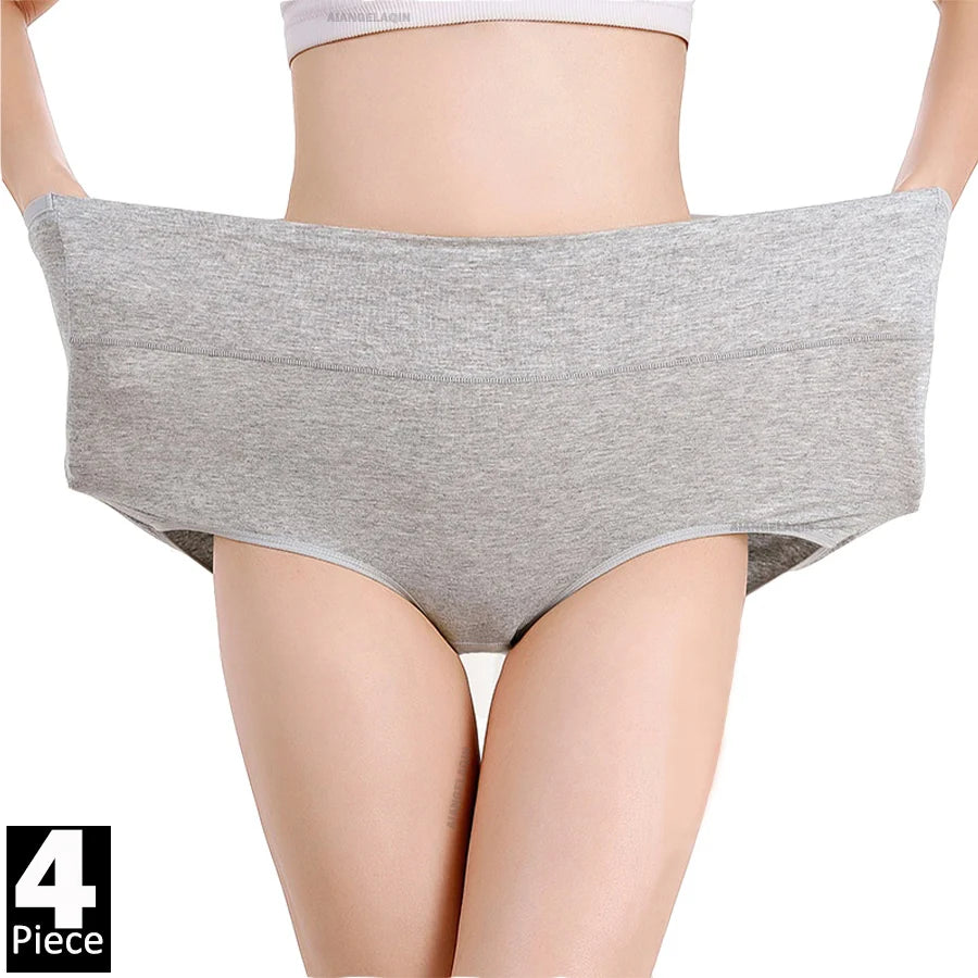 High Waist Cotton Panties for Women, Plus Size Breathable Underwear with Body Slimming & Abdominal Support
