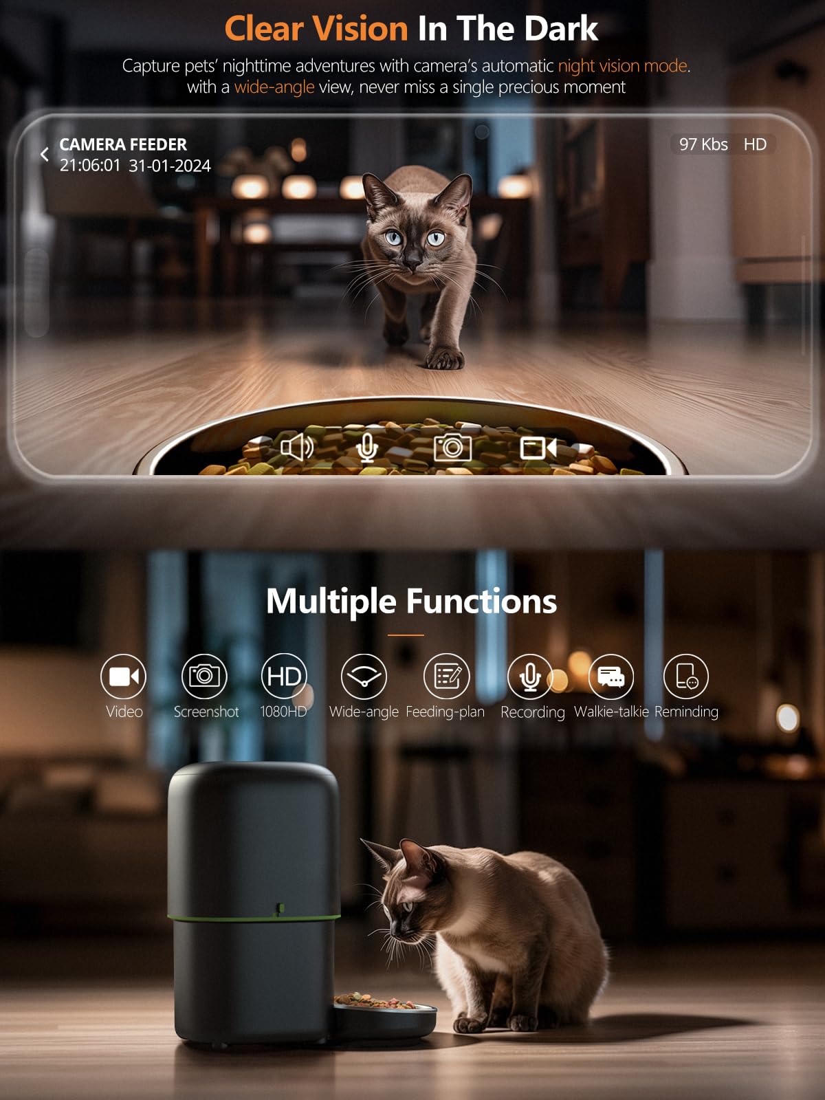 WiFi Automatic Cat Feeder With Camera Smart Pet Food Kibble Dispenser Auto Feeder For Cat  Dog 3