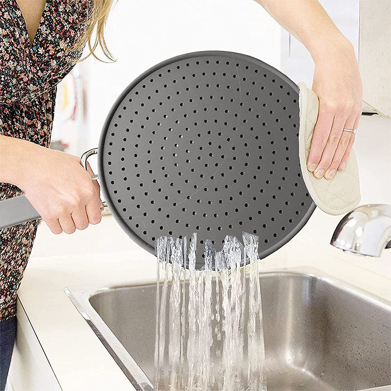 Silicone Kitchen Splatter Screen – Heat-Resistant Oil Splash Guard with Stainless Steel Handle for Frying Pans