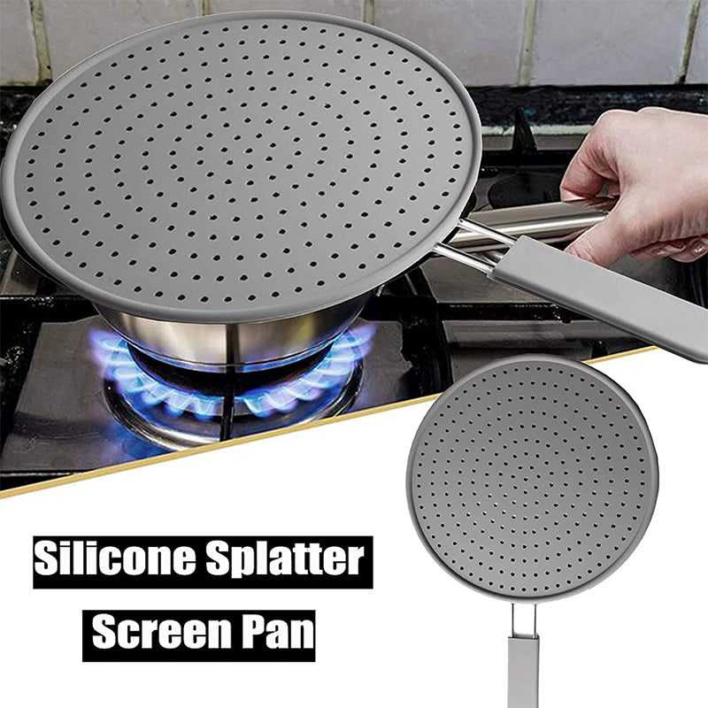 Silicone Kitchen Splatter Screen – Heat-Resistant Oil Splash Guard with Stainless Steel Handle for Frying Pans