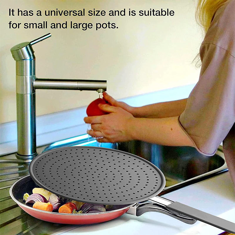 Silicone Kitchen Splatter Screen – Heat-Resistant Oil Splash Guard with Stainless Steel Handle for Frying Pans