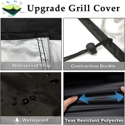 Heavy Duty BBQ Grill Cover, Anti-Dust Waterproof Outdoor Barbecue Cover for Weber, Charbroil & Round Grills