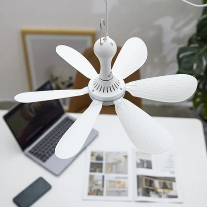 USB Powered Canopy Fan with Remote, 6 Leaf Silent Hanging Fan for Camping Beds, Tents & Indoor Use