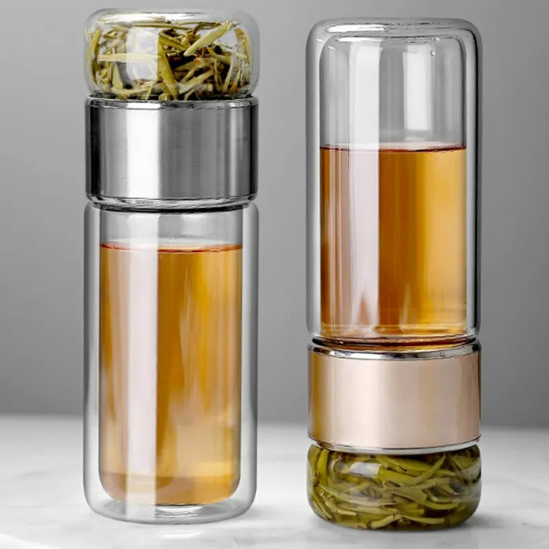 Premium Glass Water Bottle with Tea Filter ,Heat/Cold Resistant Borosilicate Drinkware for Home & Travel