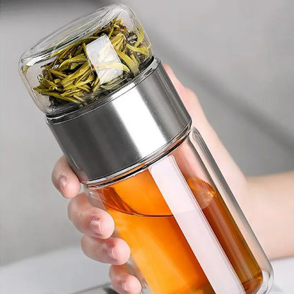 Premium Glass Water Bottle with Tea Filter ,Heat/Cold Resistant Borosilicate Drinkware for Home & Travel
