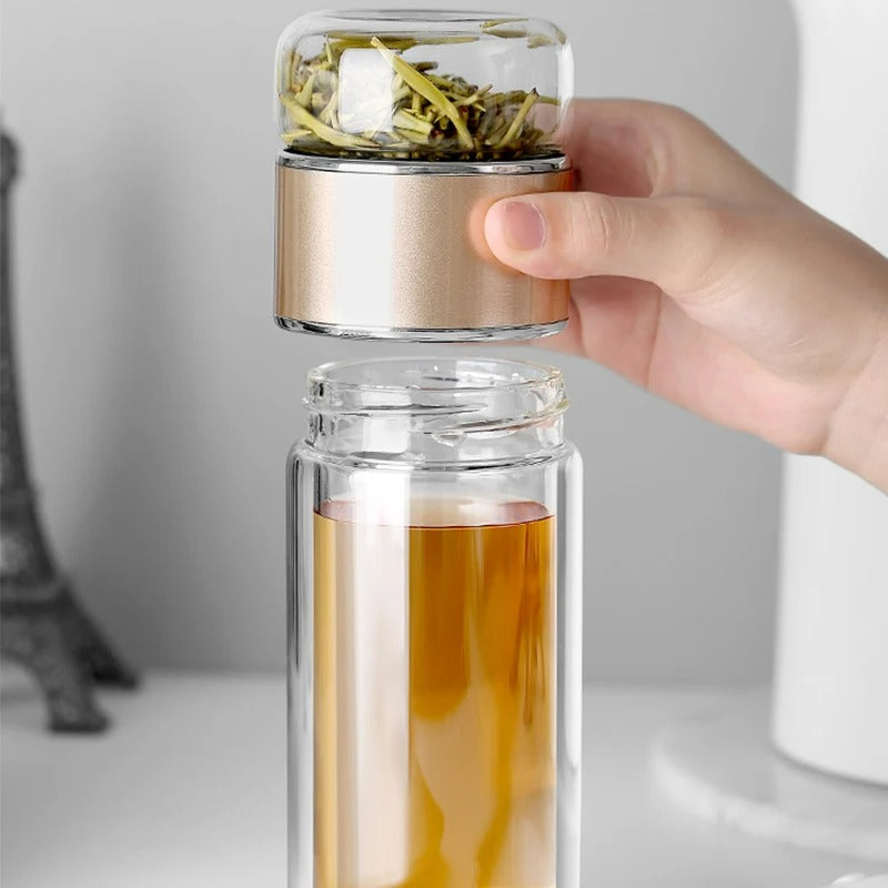 Premium Glass Water Bottle with Tea Filter ,Heat/Cold Resistant Borosilicate Drinkware for Home & Travel