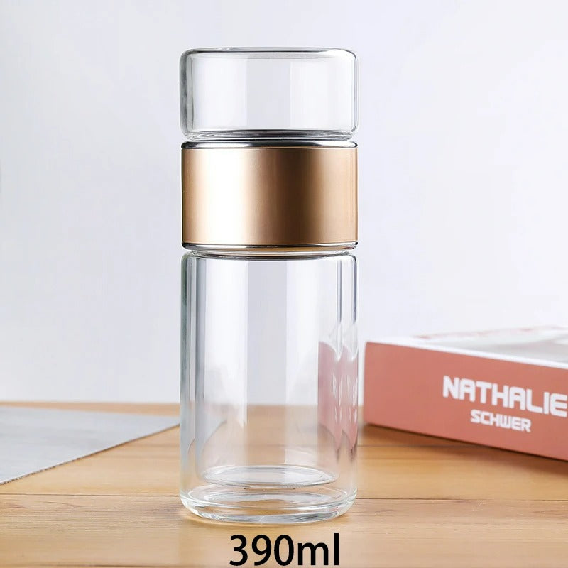 Premium Glass Water Bottle with Tea Filter ,Heat/Cold Resistant Borosilicate Drinkware for Home & Travel