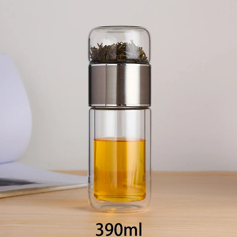 Premium Glass Water Bottle with Tea Filter ,Heat/Cold Resistant Borosilicate Drinkware for Home & Travel