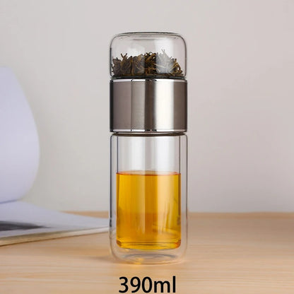 Premium Glass Water Bottle with Tea Filter ,Heat/Cold Resistant Borosilicate Drinkware for Home & Travel