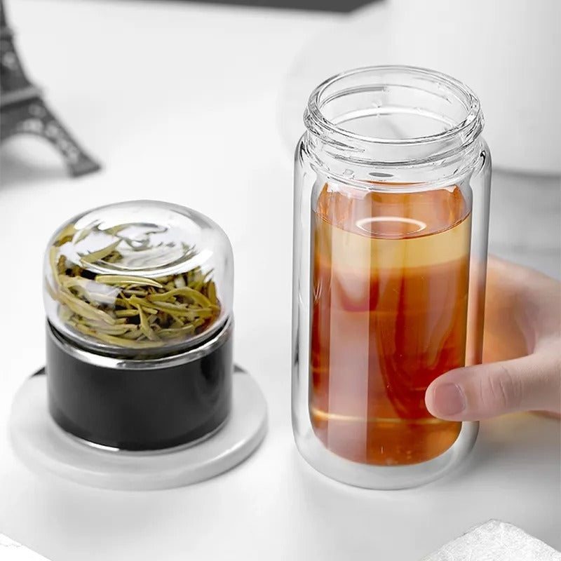 Premium Glass Water Bottle with Tea Filter ,Heat/Cold Resistant Borosilicate Drinkware for Home & Travel