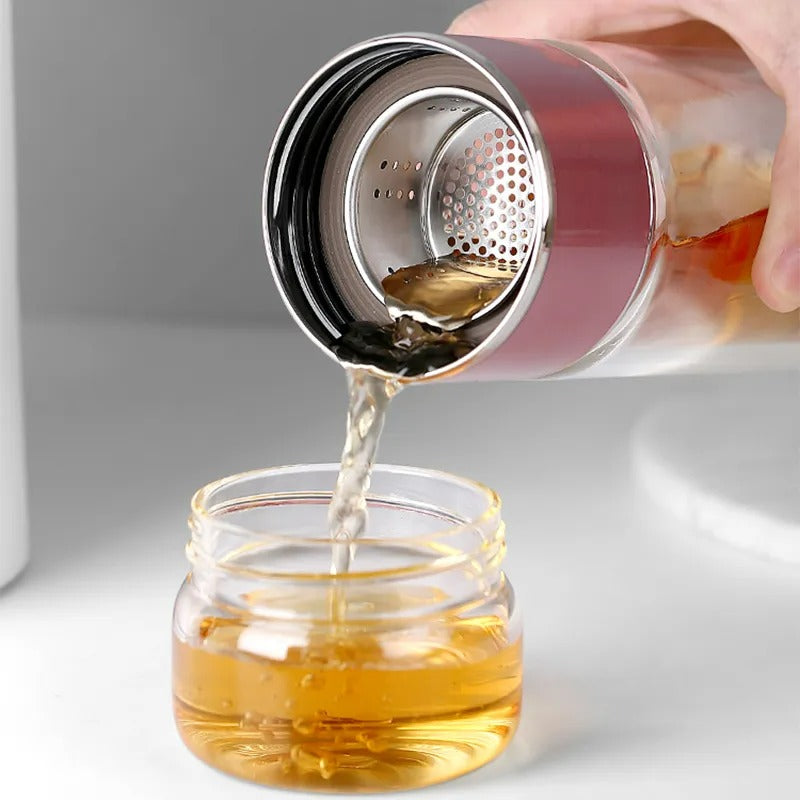 Premium Glass Water Bottle with Tea Filter ,Heat/Cold Resistant Borosilicate Drinkware for Home & Travel