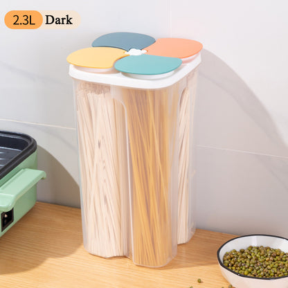 Kitchen Cereal Storage Box 4Grid Plastic Food Container with Airtight Seal