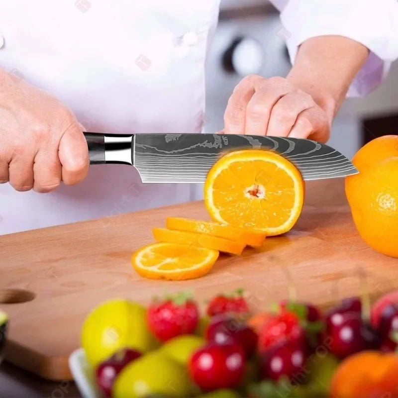 Laser Damascus Kitchen Knife Cleaver Meat Fruit Bread Knife Barbecue Boning Knife Cut Chicken Conve 4