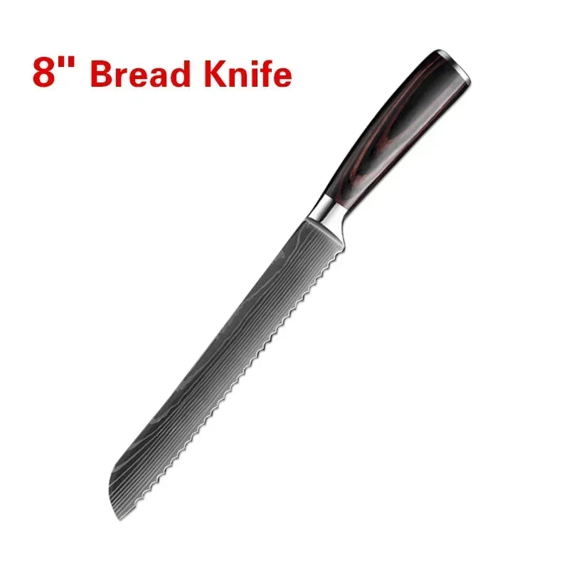 Laser Damascus Kitchen Knife Cleaver Meat Fruit Bread Knife Barbecue Boning Knife Cut Chicken Conve 15