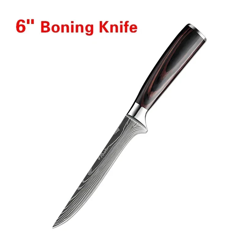 Laser Damascus Kitchen Knife Cleaver Meat Fruit Bread Knife Barbecue Boning Knife Cut Chicken Conve 12